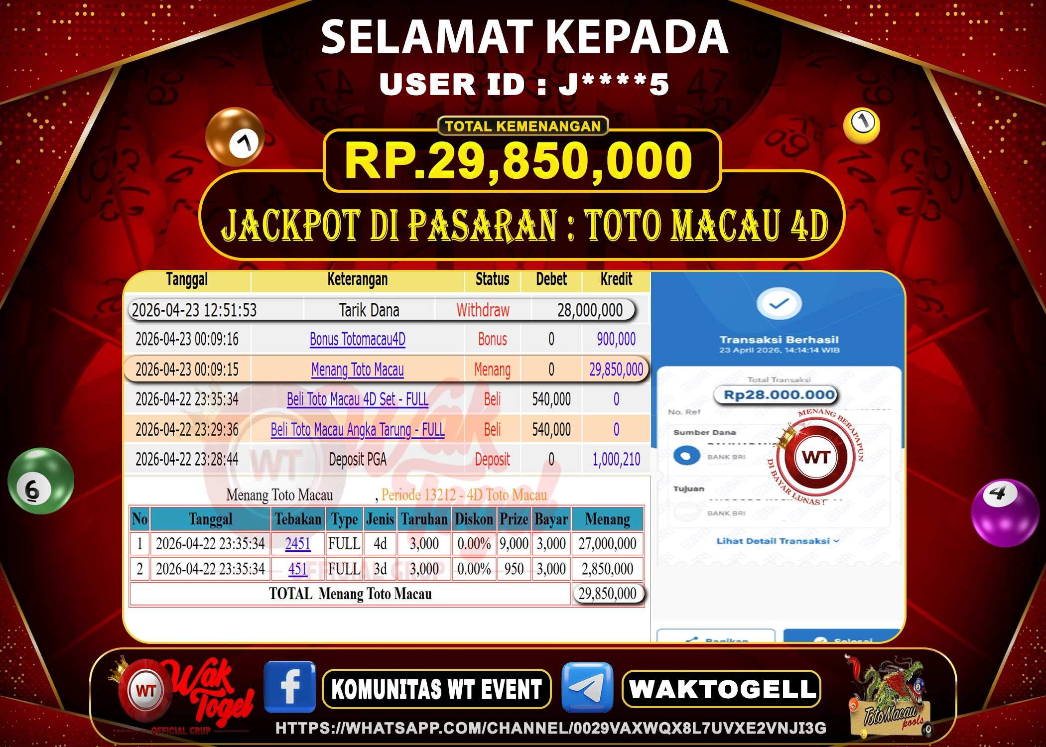 BUKTI PEMBAYARAN TOTO MACAU 4D WAKTOGEL