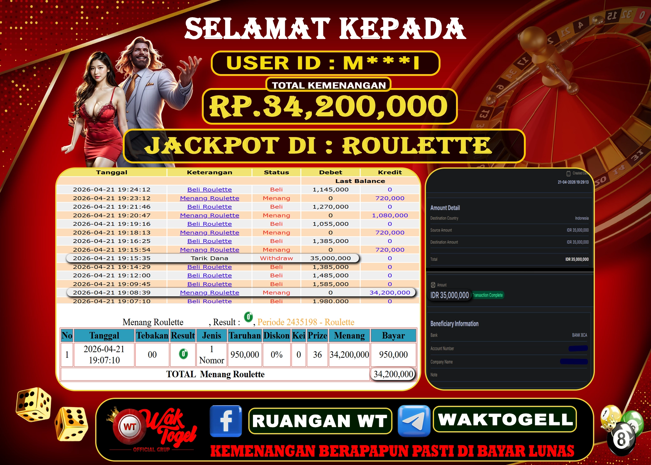 BUKTI PEMBAYARAN ROULETTE WAKTOGEL